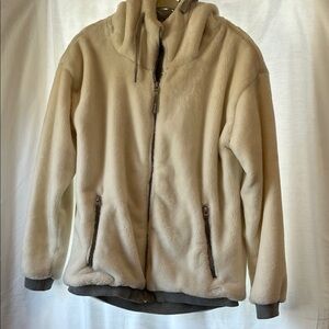 Bench Ivory Hooded Faux Fur Jacket Size S